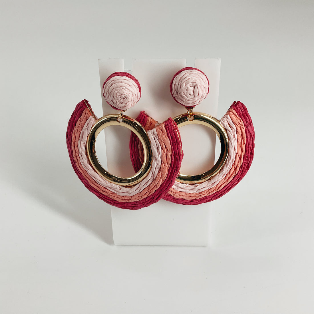 Boho Ombré Raffia Fringe Statement Earrings | Gold Tone