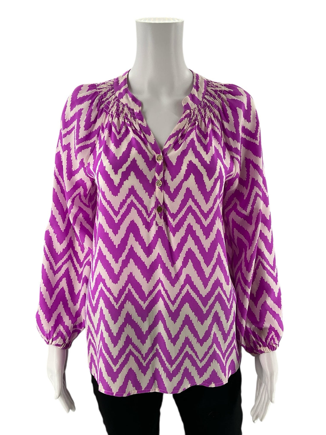 Lilly Pulitzer - purple/white Print Pre-Owned Ladies Casual Top - Size Xs