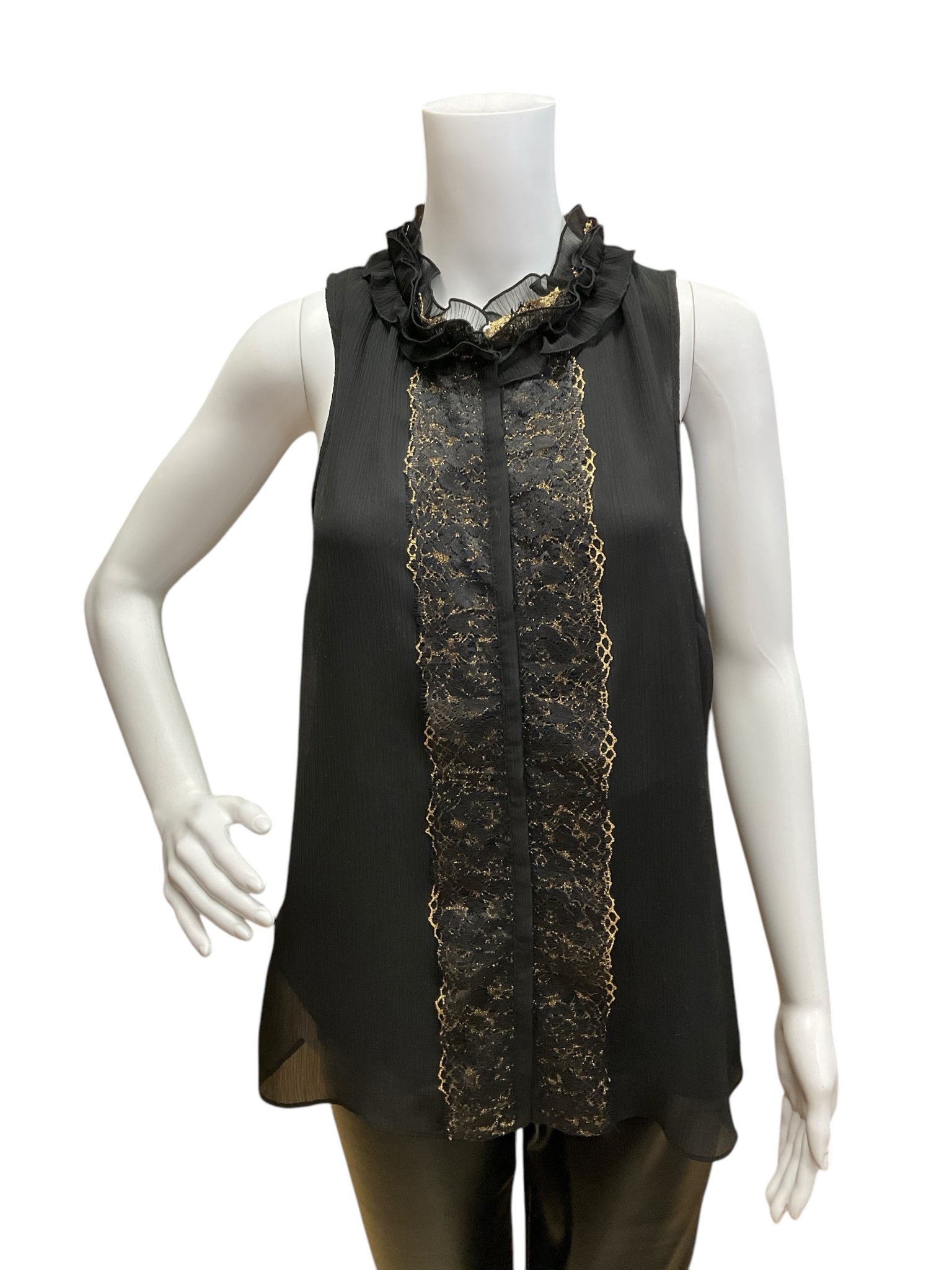 Jennifer Lopez Black/Gold Lace Top Size Medium