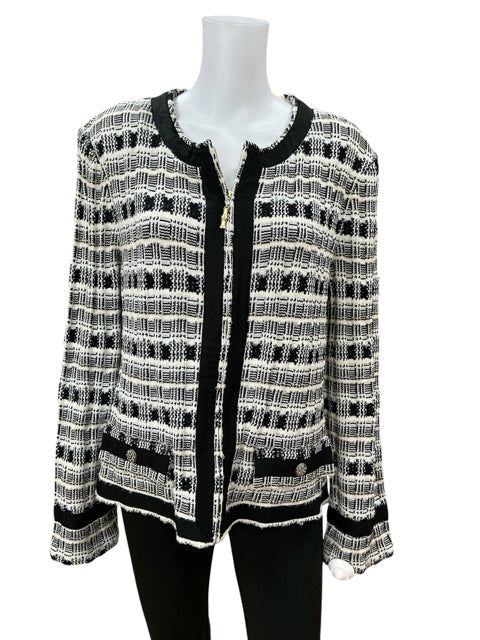 St. John Collection black/white Jacket Windowpane Plaid Boucle Knit Jacket Size 16 NWT - Size 16
