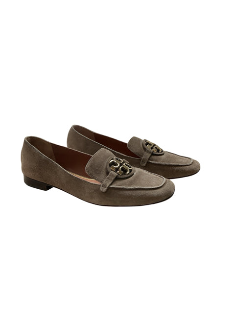 Tory Burch Jessa Suede Loafers Taupe Double T Logo Flats Size 9.5