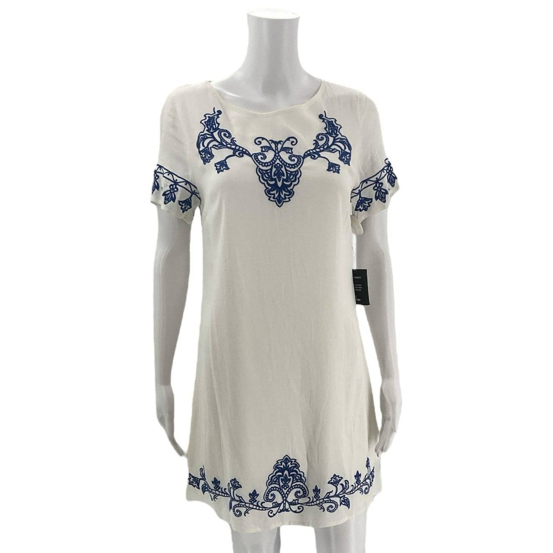 Lulus – White/Blue Embroidered Ladies Pre-Owned Dress - Size Small - Margaret’s Fine Consignment
