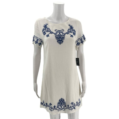 Lulus – White/Blue Embroidered Ladies Pre-Owned Dress - Size Small - Margaret’s Fine Consignment