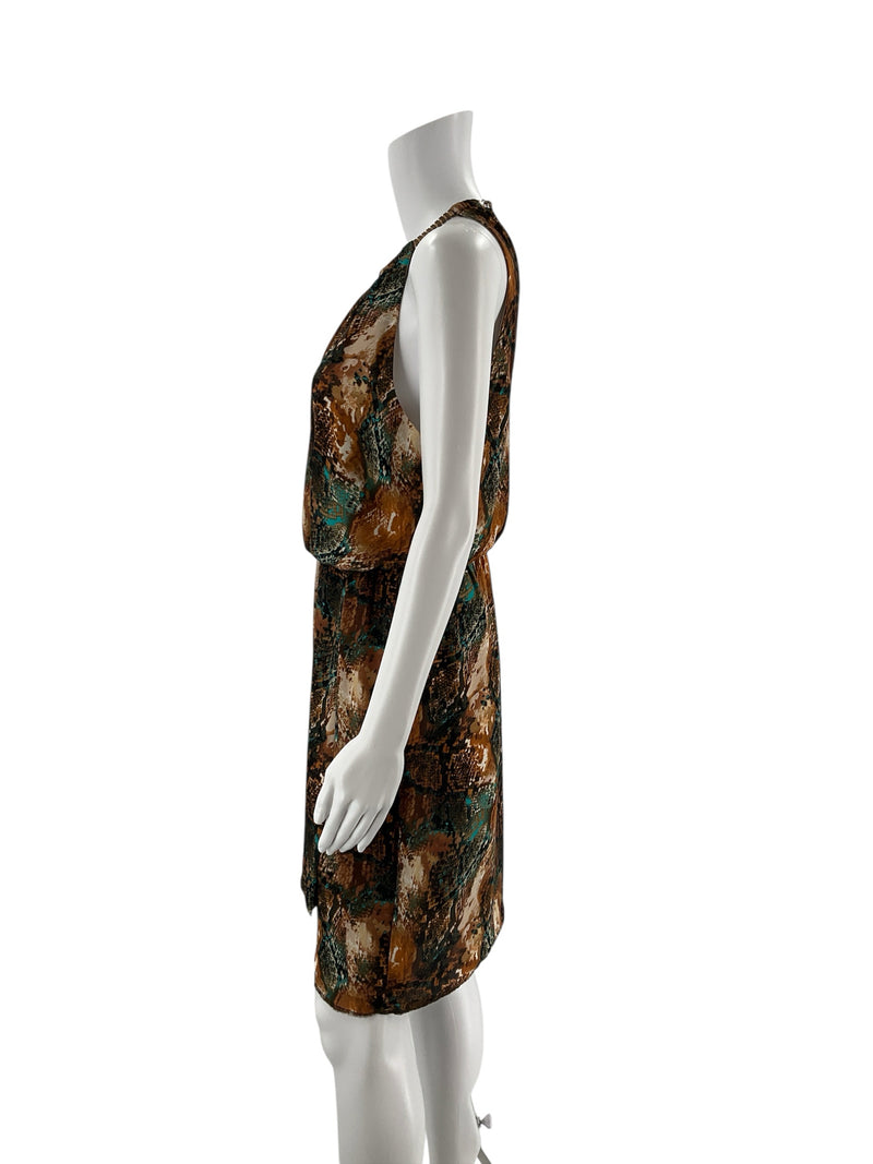 Bisou Bisou Brown/Teal Snake Pre-Owned Ladies Dress - Size 6