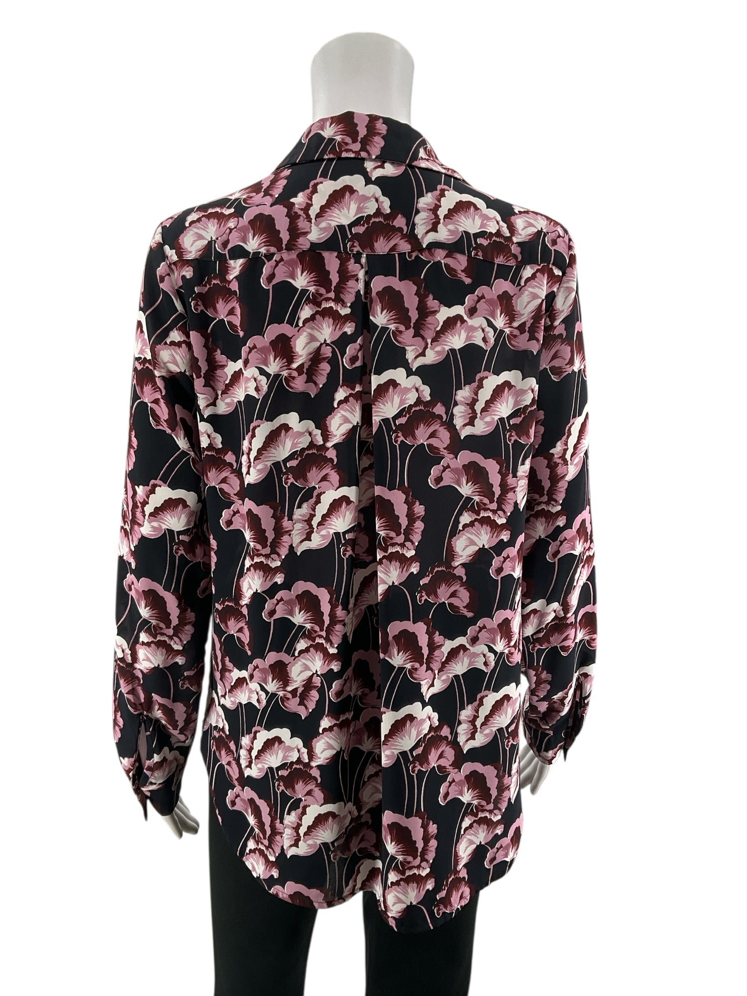 Ann Taylor Navy/Purple Button Down Floral Print Button Down Blouse Top Size Small Navy Purple - Size S
