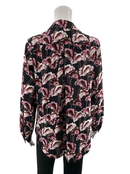 Ann Taylor Navy/Purple Button Down Floral Print Button Down Blouse Top Size Small Navy Purple - Size S