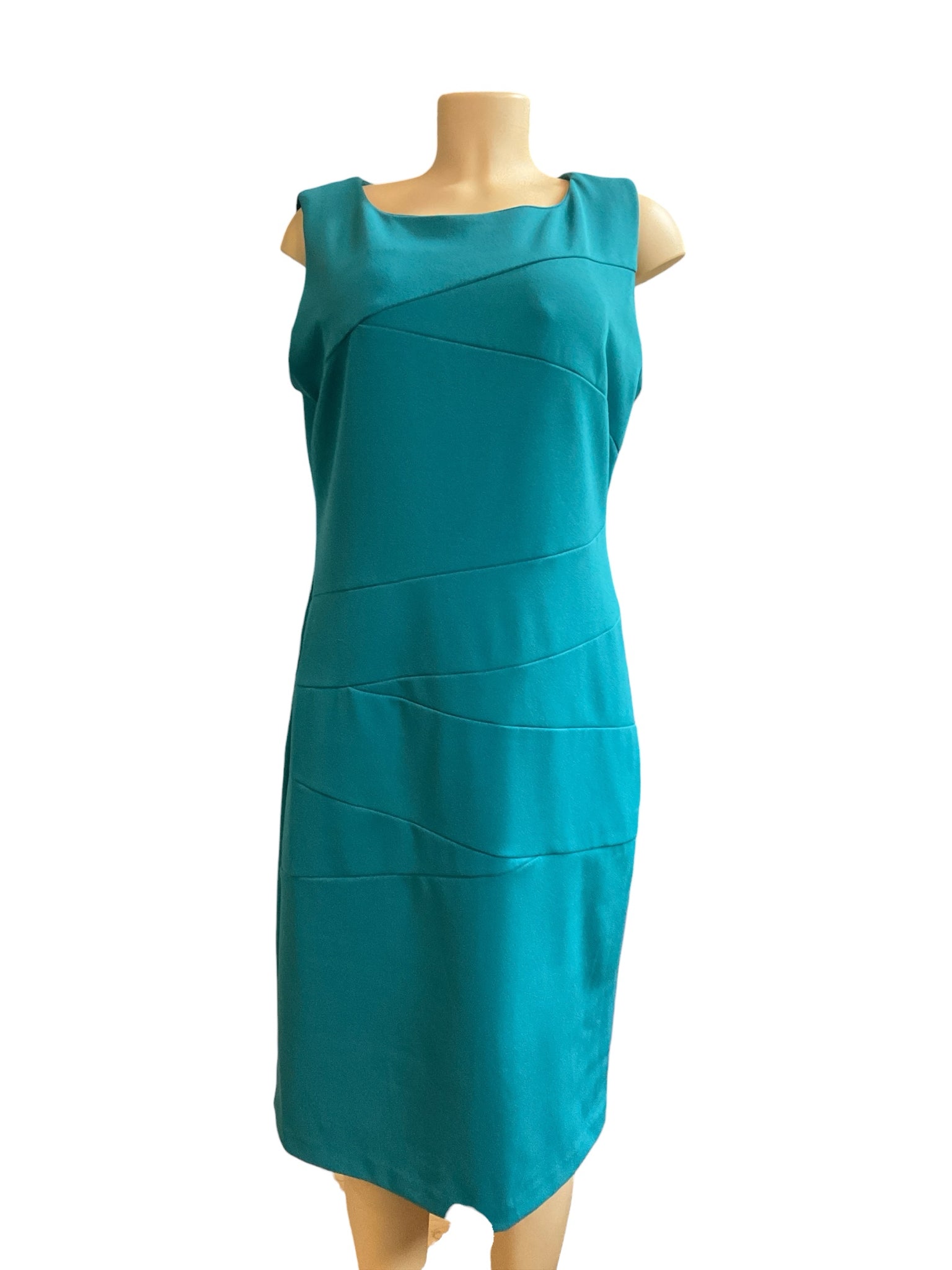 Ronni Nicole Teal Sleeveless Stretch Crepe Sheath Dress | Size 14