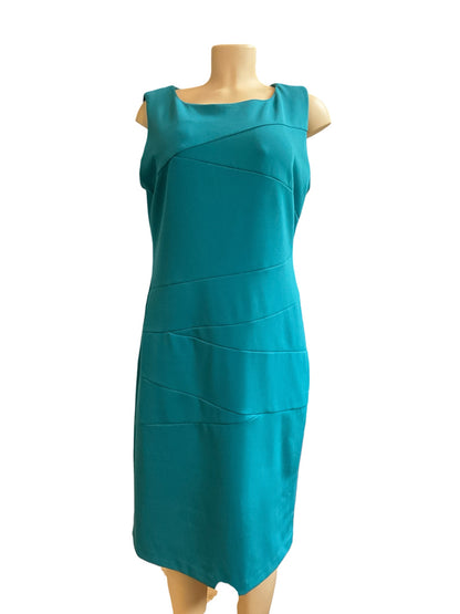Ronni Nicole Teal Sleeveless Stretch Crepe Sheath Dress | Size 14