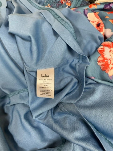 Lulus Still the One Floral Satin Maxi Dress XL Blue Red Pre-Owned - ONLINE ONLY