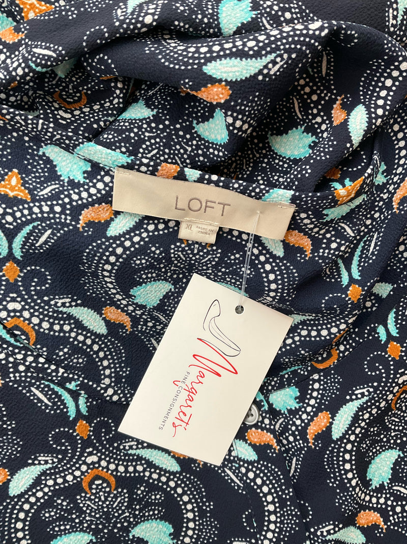 Loft Navy/Teal/Brown/White Print Pre-Owned Ladies Dress - Size XL
