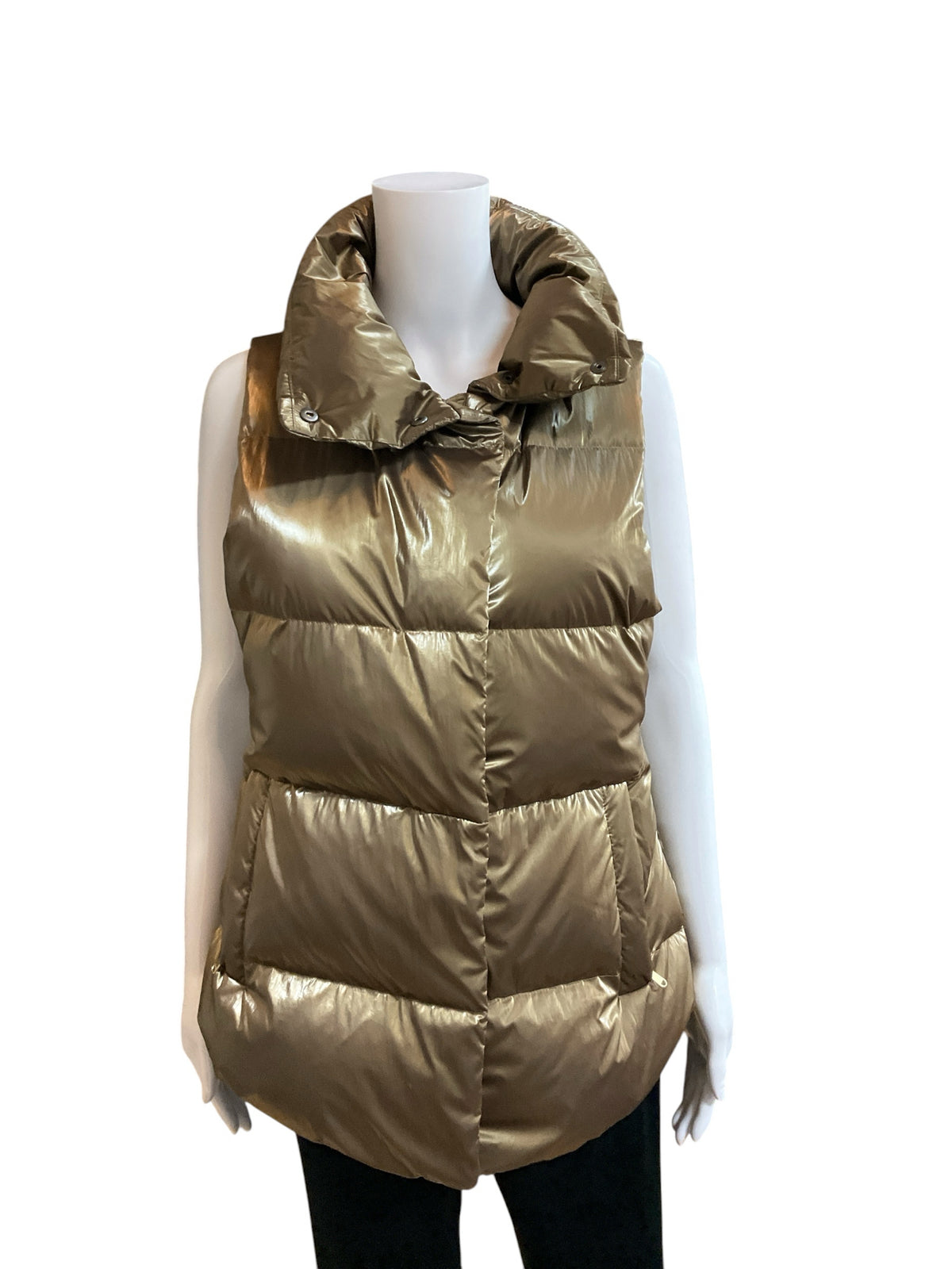 Athleta Downtown Puffer Vest Antiqued Bronze Funnel Neck Size Medium