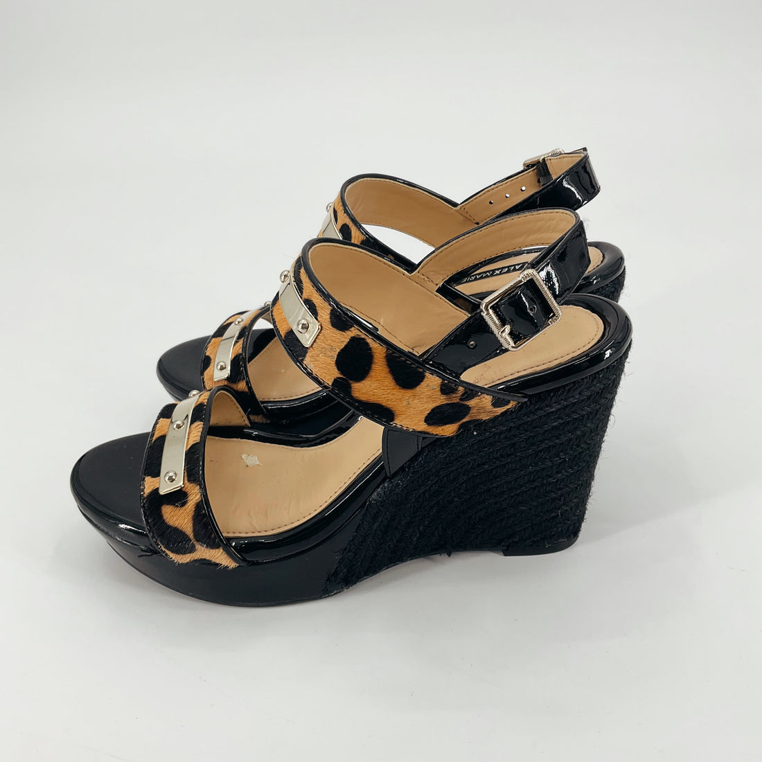 Alex Marie Leopard Calf Hair Espadrille Wedge Sandals Size 7.5 NWT