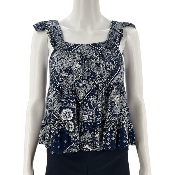 Monteau Navy/White Bandana Pre-Owned Ladies Top - Size Small - Margaret’s Fine Consignment