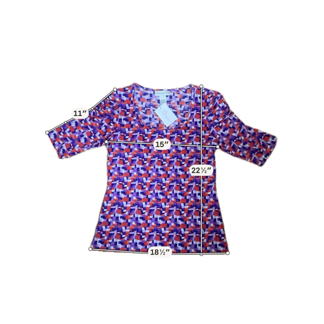 Doncaster purple/red/white Short Sleeve Geometric Print Ruched Sleeve Top Size Small Red Purple White Stretch Jersey - Size S