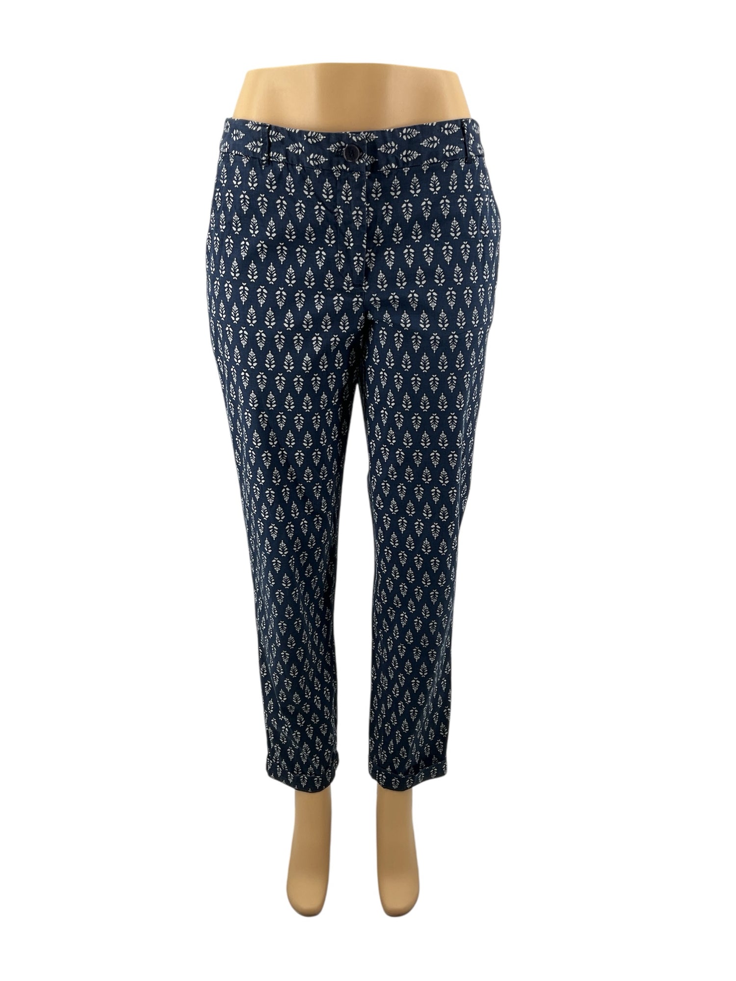 Talbots Navy &amp; White Leaf Print Weekend Chino Cropped Pants Size 6