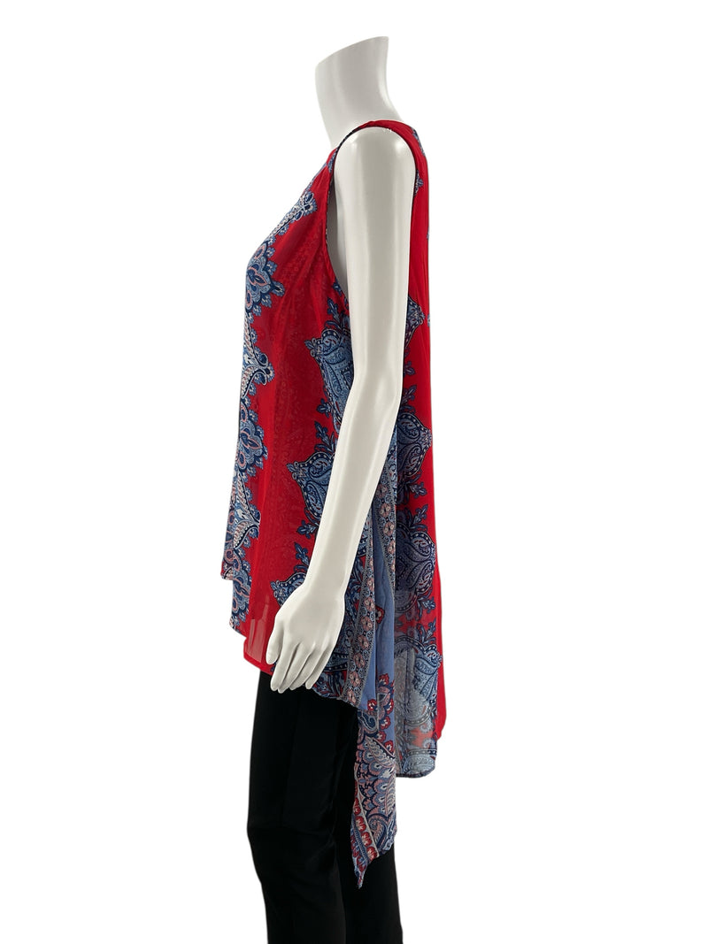 Tantrums Red/Blue Print Pre-Owned Ladies Top - Size Medium
