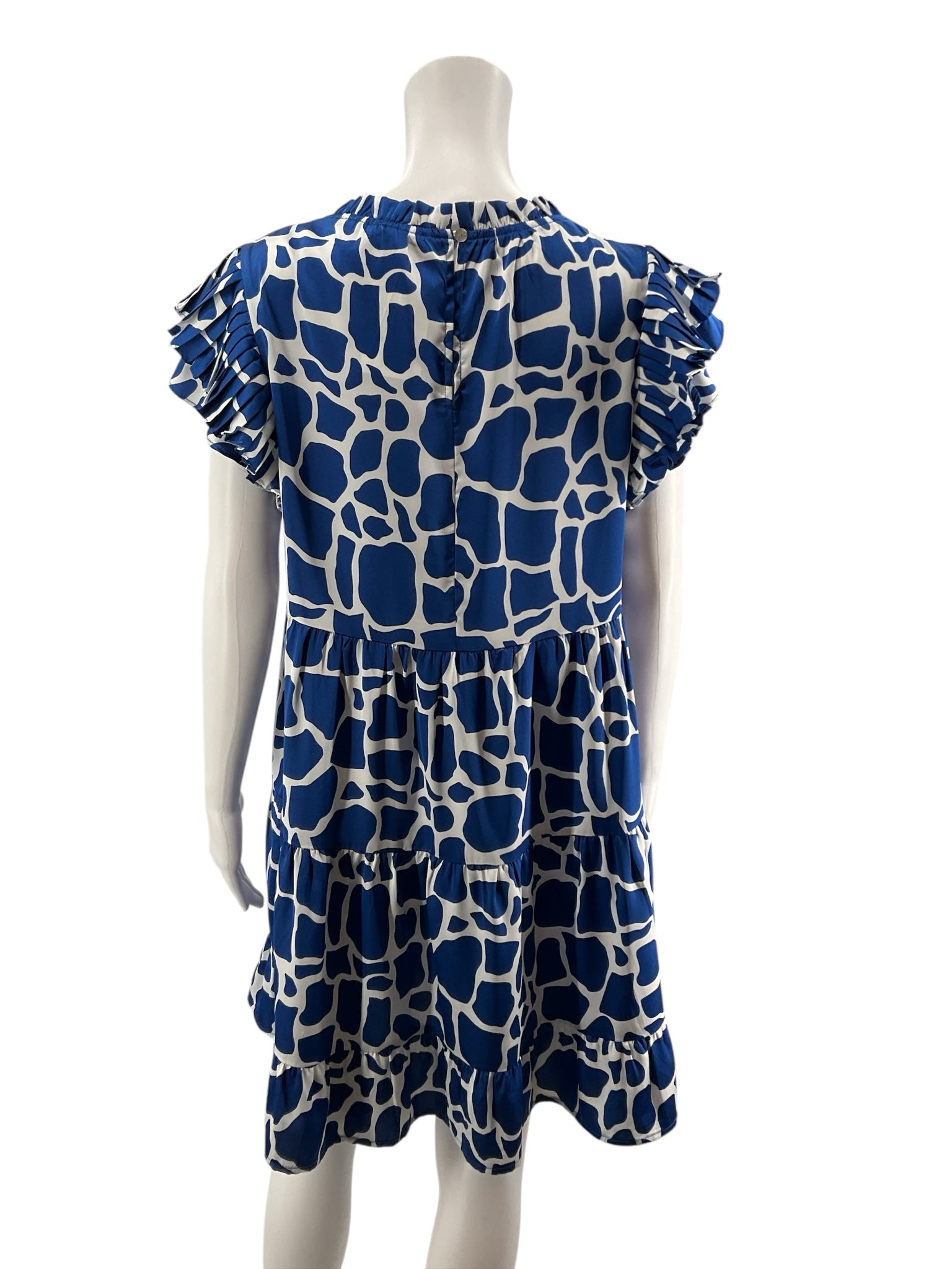 Jodifl white/blue Boho Blue &amp; White Giraffe Print Tiered Babydoll Mini Dress Size Medium - Size M