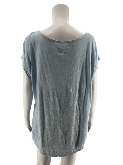 Sigrid Olsen Baby Blue 100% Linen Cap Sleeve Top Size XL