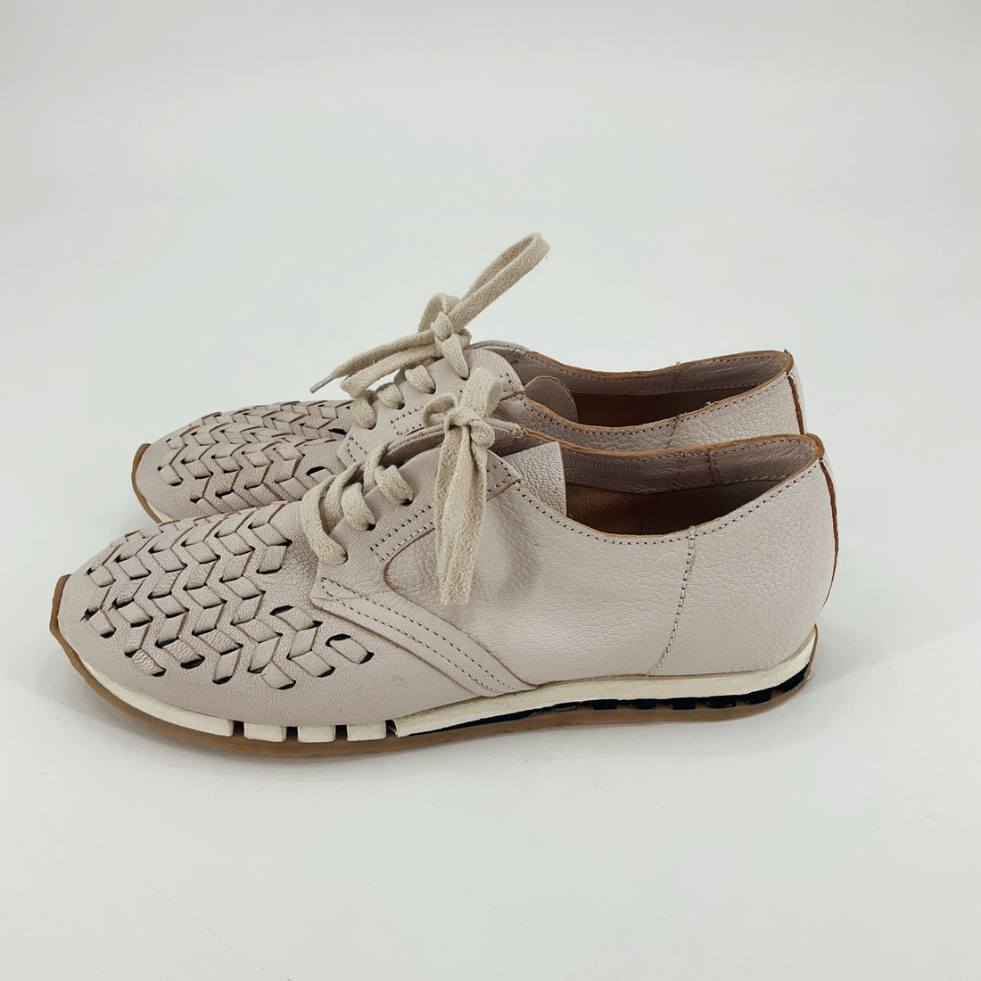 AS 98 Woven Leather Lace-Up Oxford Shoes Beige Size 10