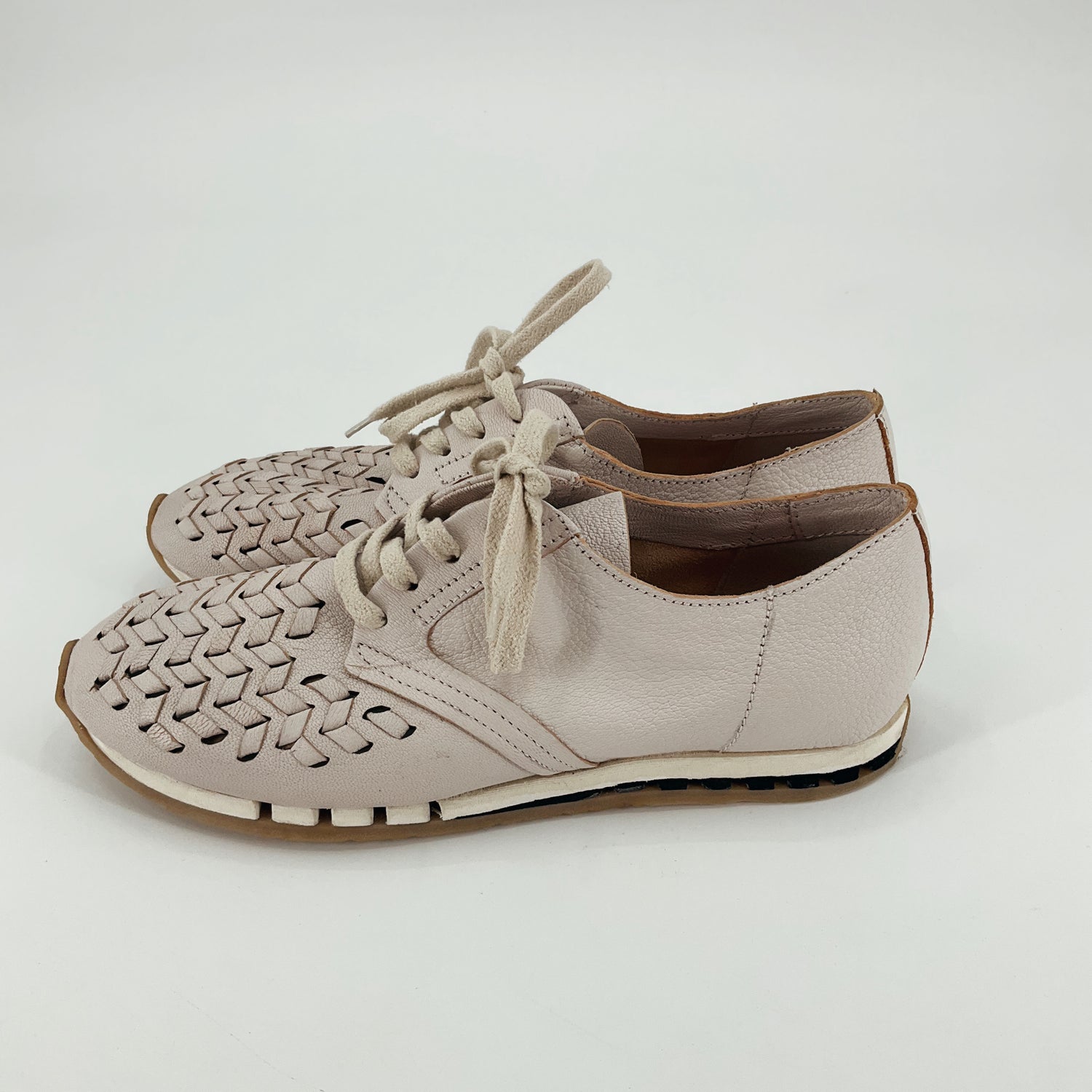 AS 98 Woven Leather Lace-Up Oxford Shoes Beige Size 10