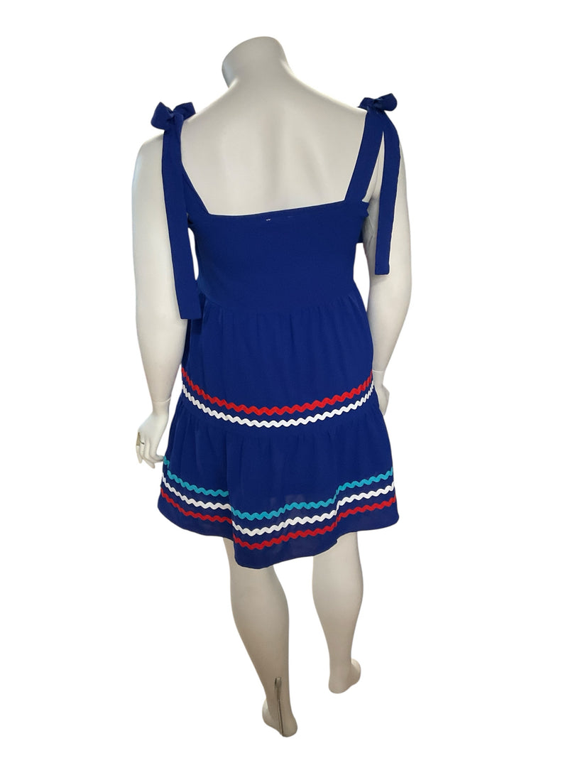 Entro Blue/White/Red Solid Pre-Owned Ladies Dress - Size Large - Margaret’s Fine Consignment