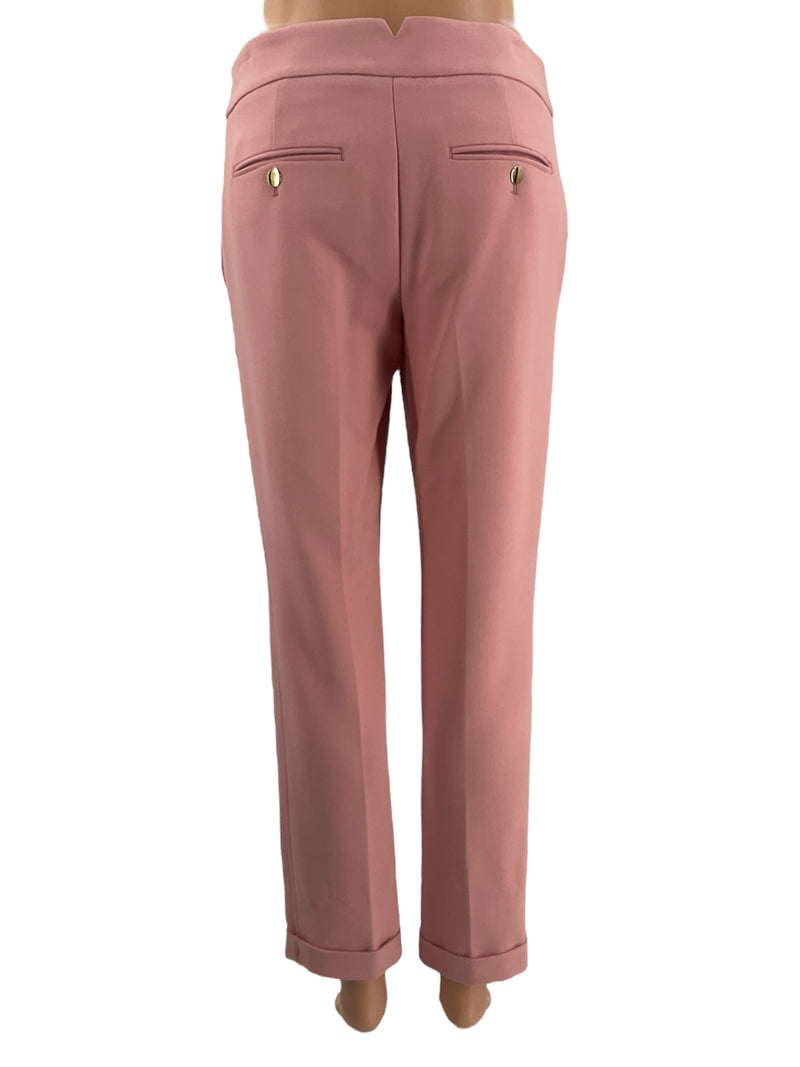 Loft Pants Mauve Solid Consignment Size 0 back view featuring welt pockets with gold button accents for a polished look.