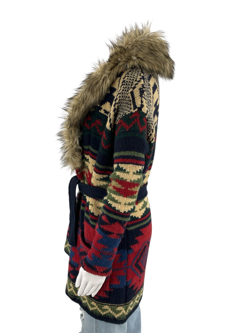 Ralph Lauren Green/Navy/Tan Fur Pre-Owned Ladies Shrug - Size XXS