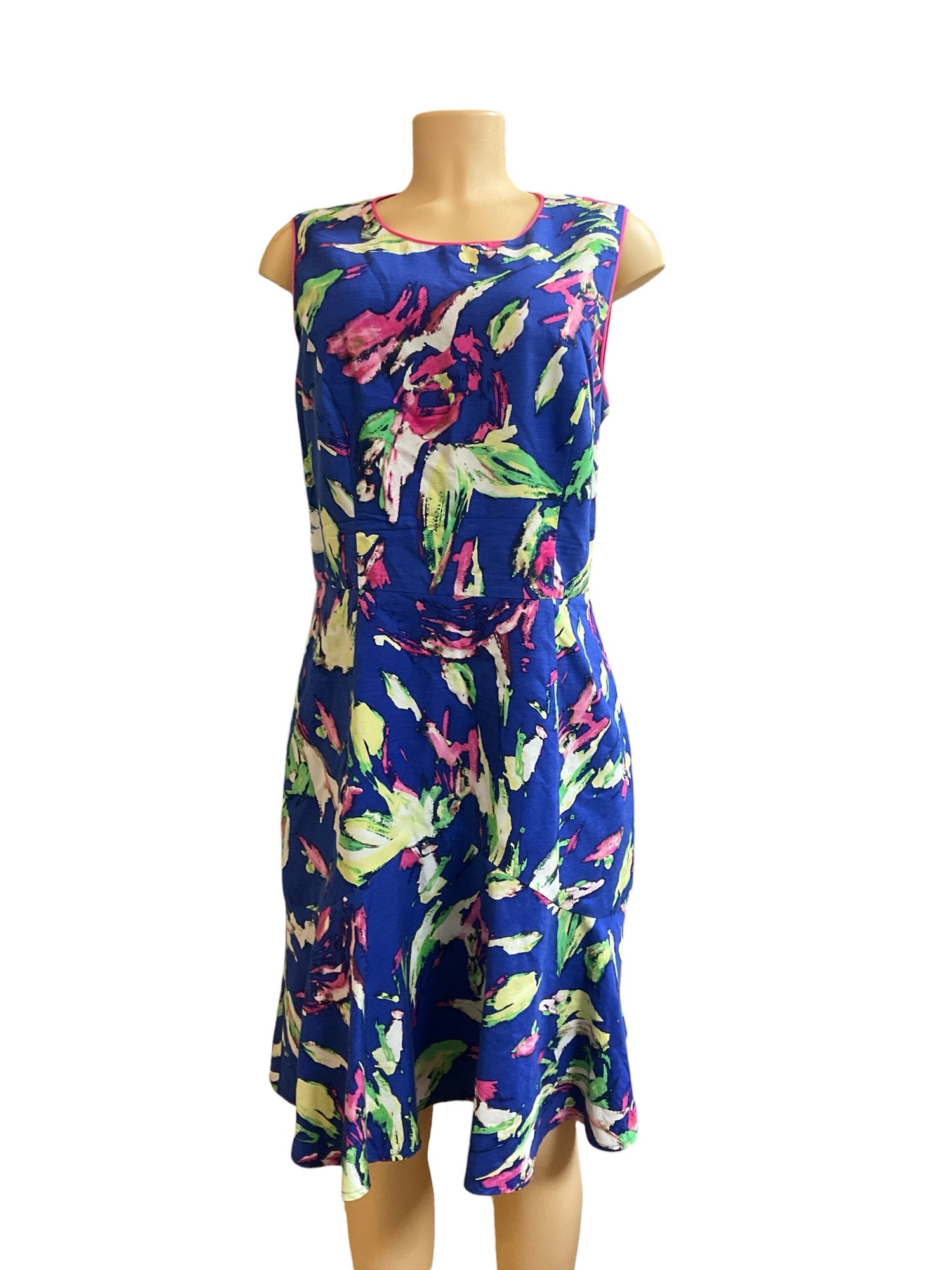 Shoshanna Floral Silk Faille A-Line Dress Blue Green Pink Size 12 NWT