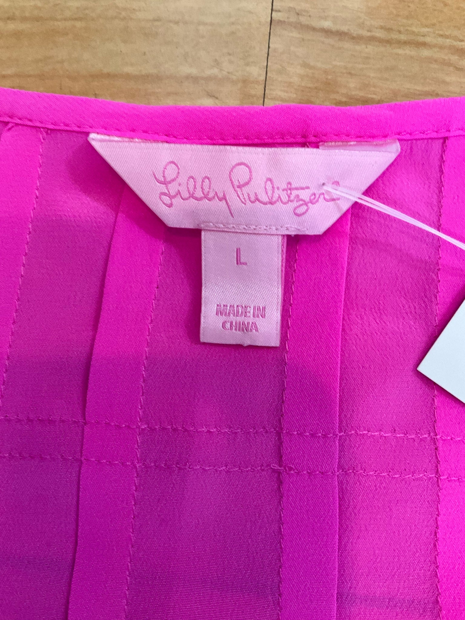 Lilly Pulitzer Downstairs Tank 100% Silk Hot Pink Top Size Large