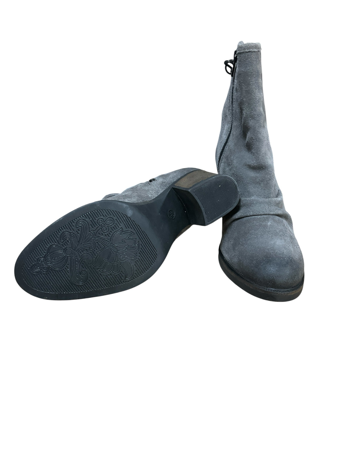 b.o.c (Born Concepts) Cybele Gray Suede Lace-Up Back Block Heel Ankle Booties