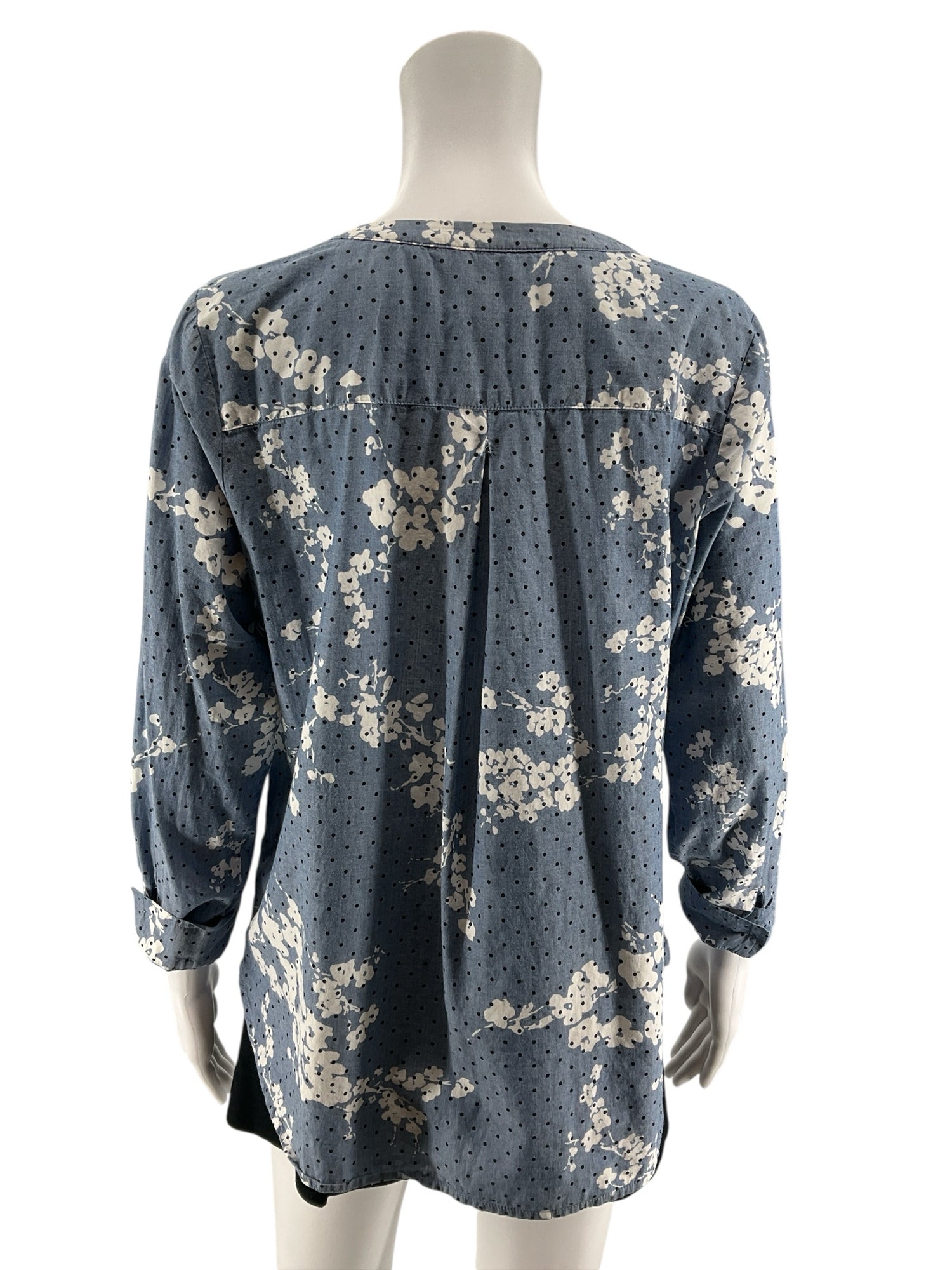Talbots Petite Floral Polka Dot Chambray Tunic Top Size MP