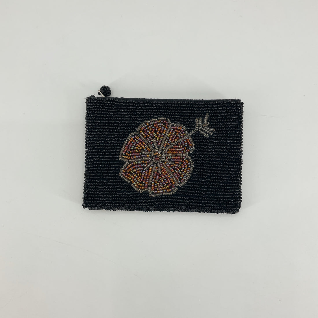 Black Floral Beaded Evening Clutch Coin Purse Handcrafted India