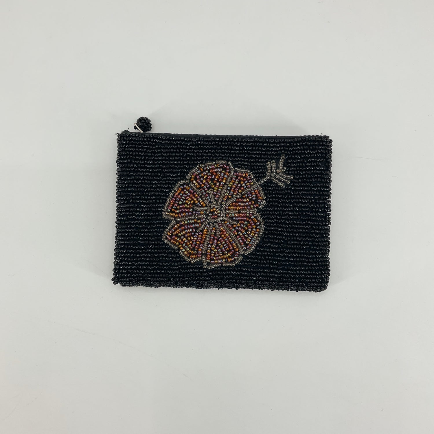 Black Floral Beaded Evening Clutch Coin Purse Handcrafted India