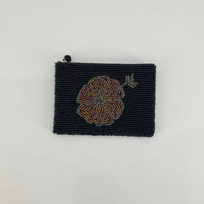 Black Floral Beaded Evening Clutch Coin Purse Handcrafted India