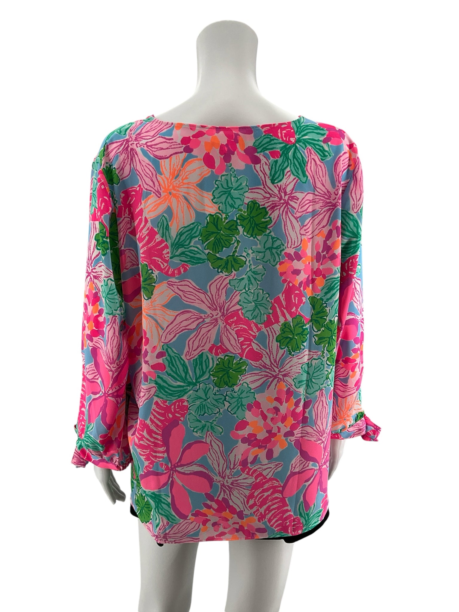 Lilly Pulitzer Katrina Tunic Top Floral Print Pink Blue Size Large