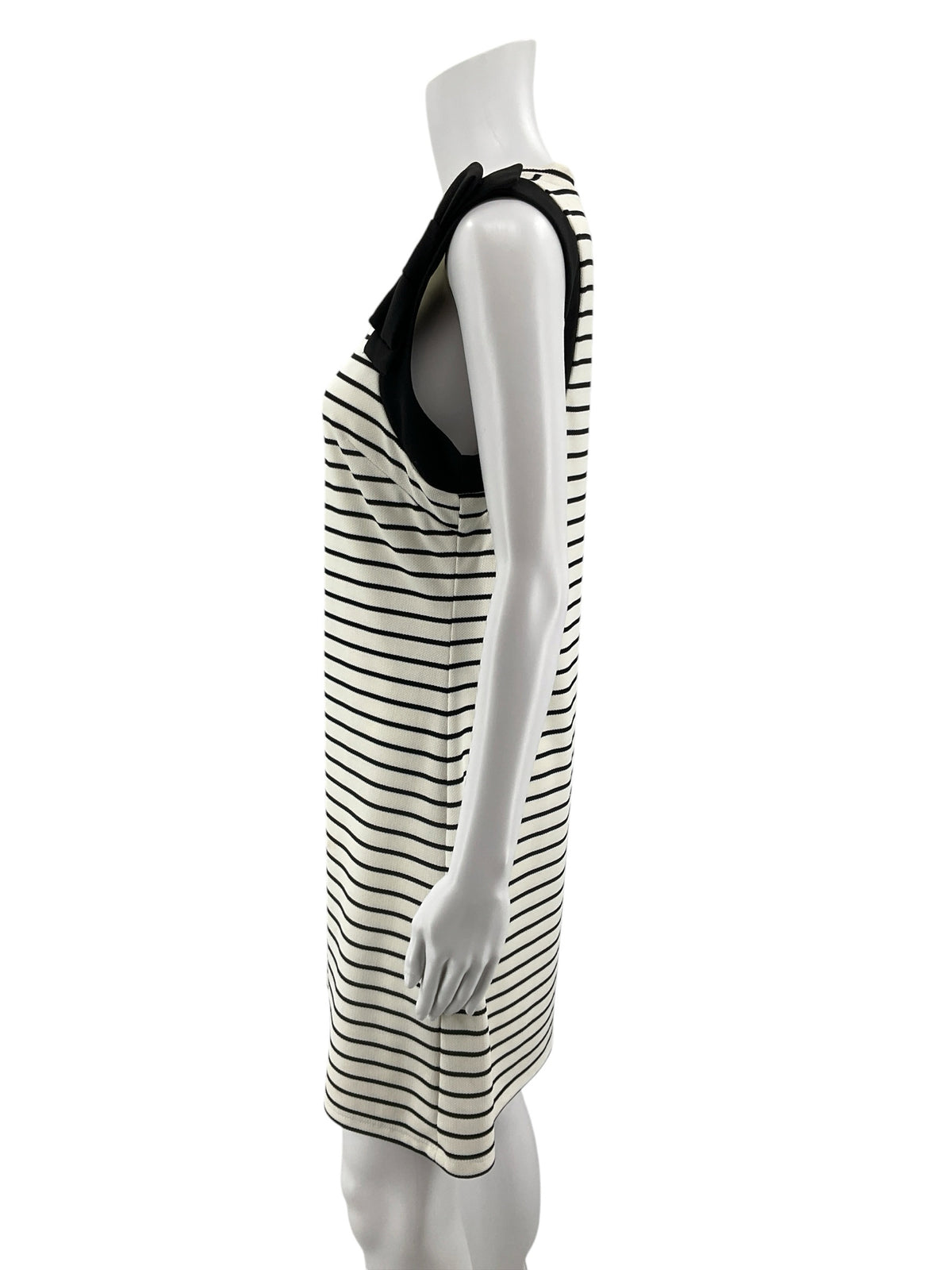 Ivanka Trump Striped Bow Shoulder Sheath Dress Black White Size 8