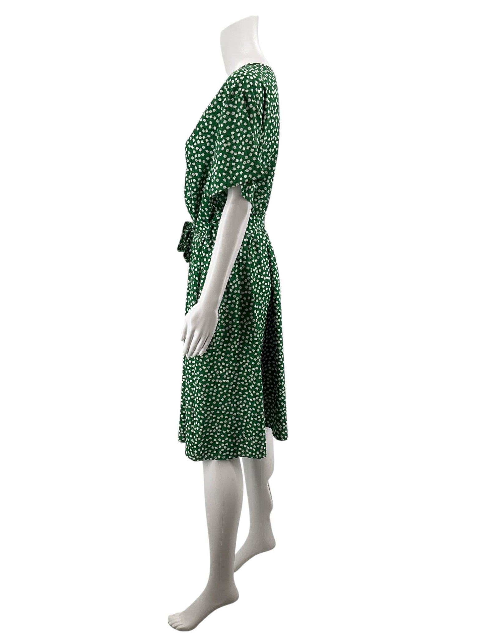 Nemidor Green Daisy Floral Faux Wrap V-Neck Dress Size UK 18 / US 14