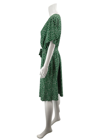 Nemidor Green Daisy Floral Faux Wrap V-Neck Dress Size UK 18 / US 14