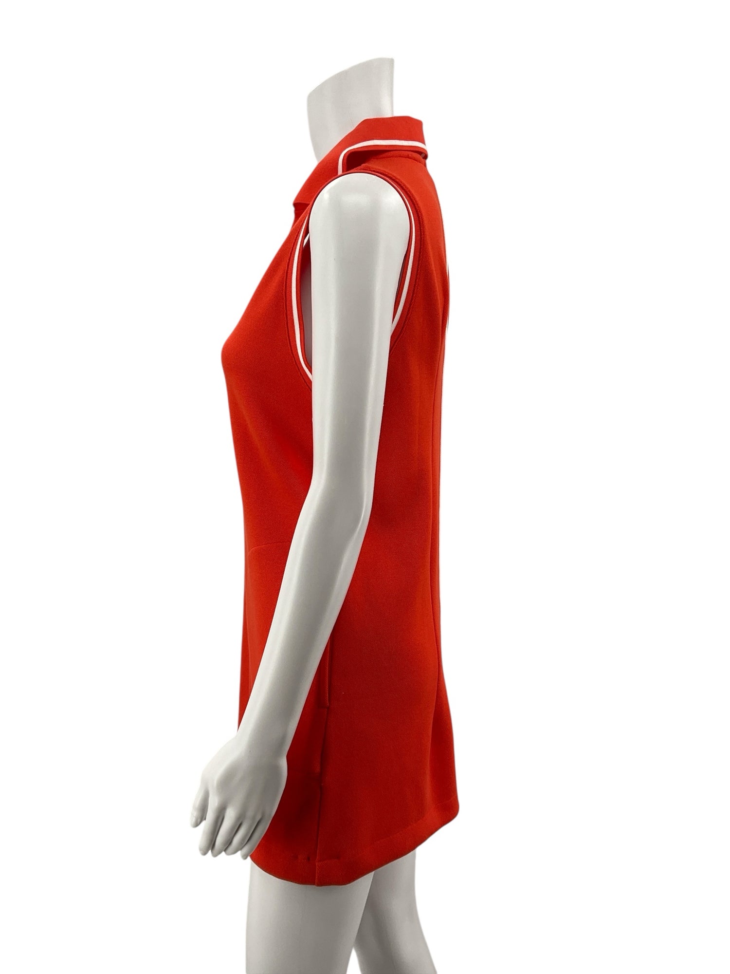 Spanx x Maggy London Orange/White A-Line Polo Dress XS Red White Piping Zip Front Athleisure - Size XS