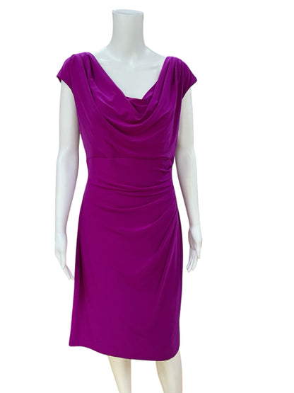 Lauren Ralph Lauren Fuchsia Cowl Neck Ruched Sheath Dress Size 16