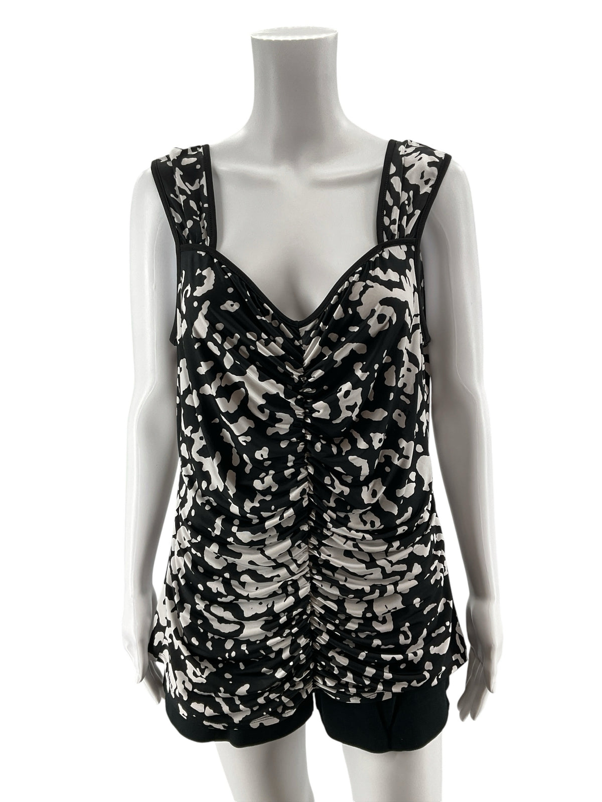 Etcetera Abstract Print Ruched Sleeveless Top | Size XL