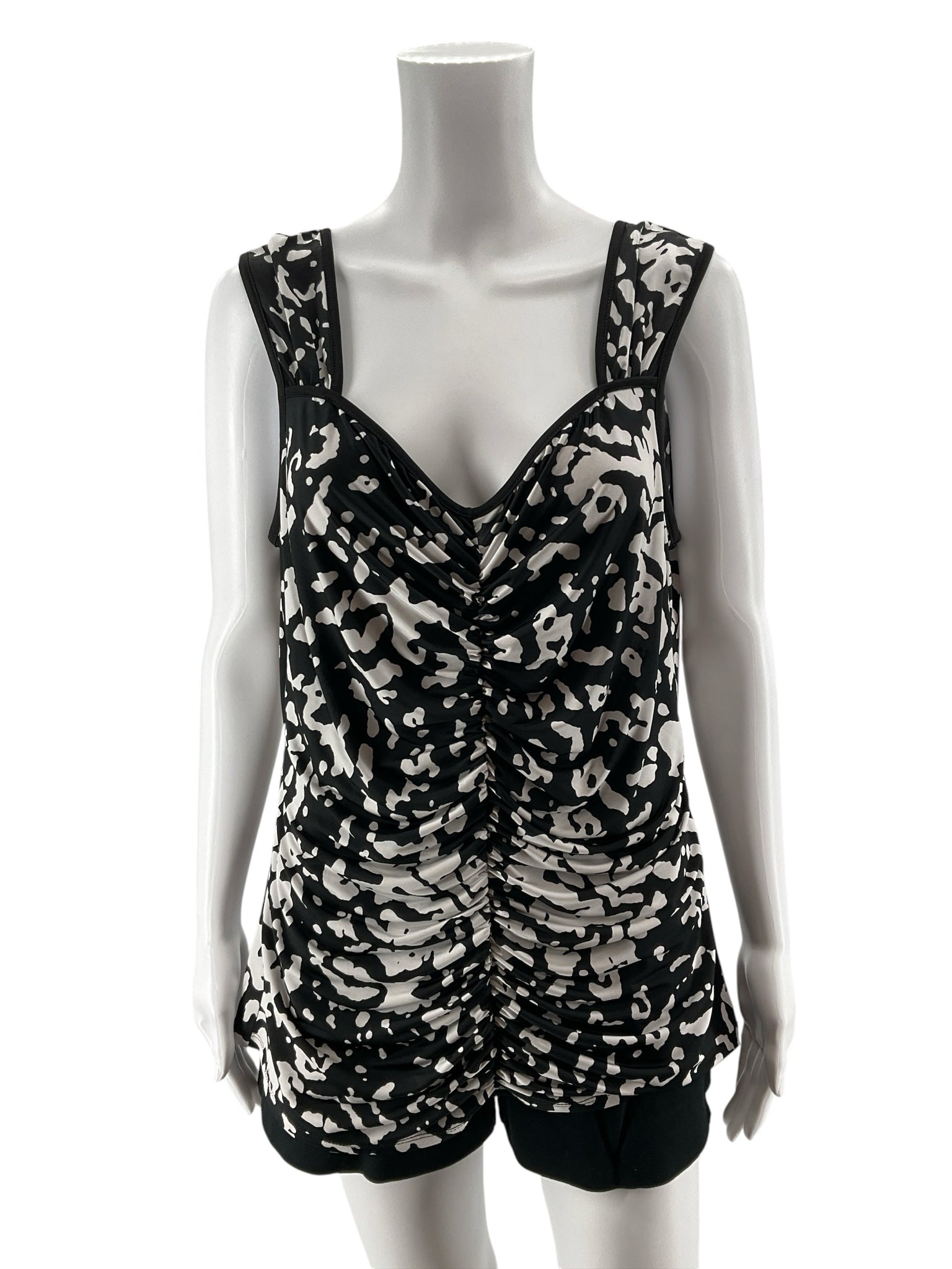 Etcetera Abstract Print Ruched Sleeveless Top | Size XL