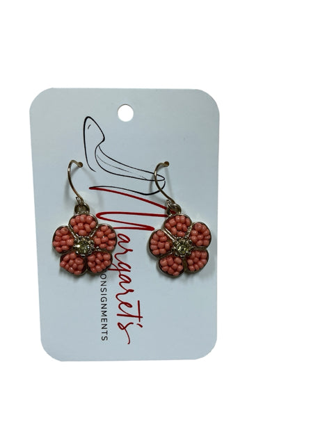 Coral Pink Beaded Floral Drop Earrings
