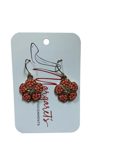 Coral Pink Beaded Floral Drop Earrings