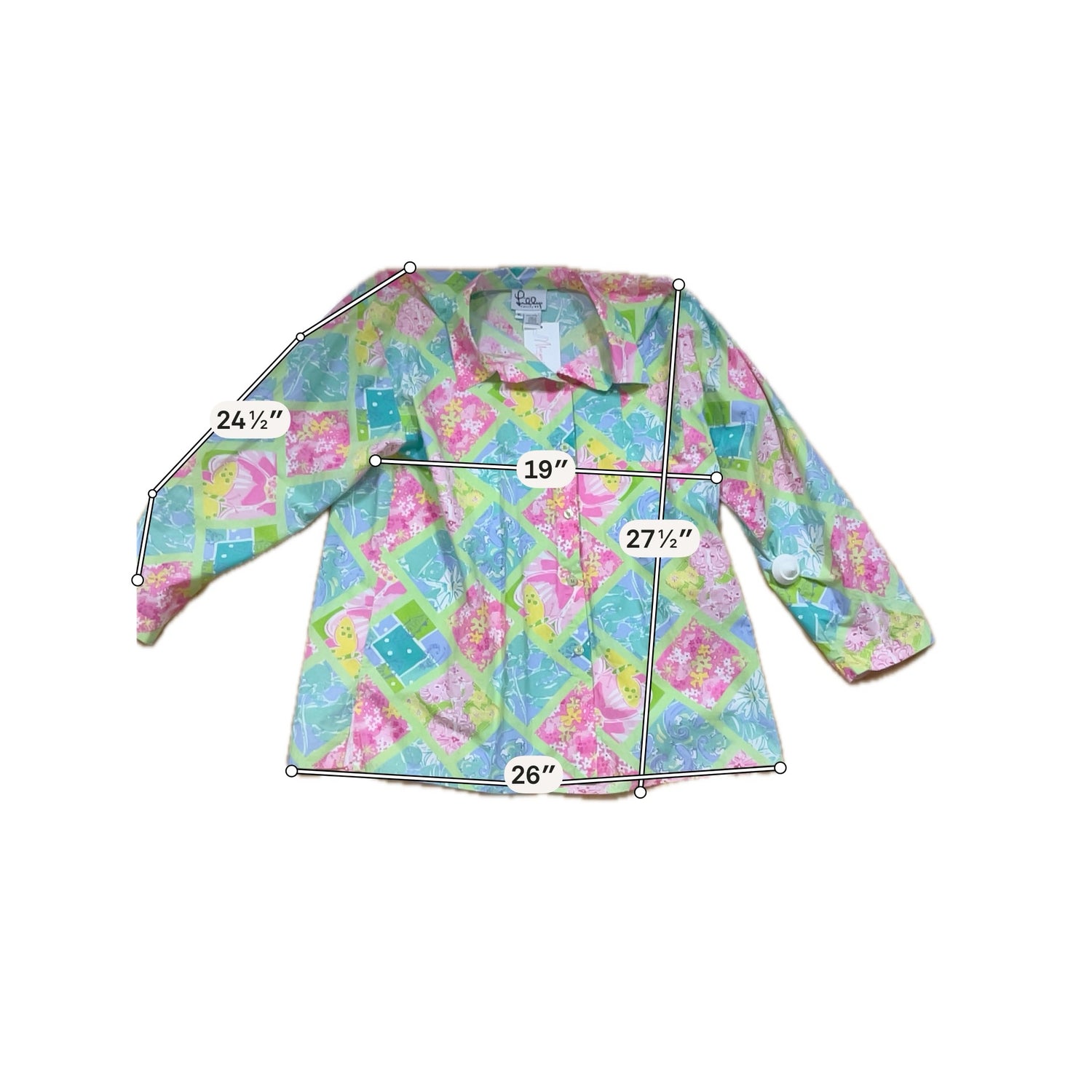 Lily Pulitzer Size XL lime/multi color Print Pre-Owned Casual Top - Downstairs