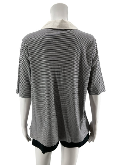 Brooks Brothers Navy &amp;amp; White Stripe V-Neck Polo Top | Size XL