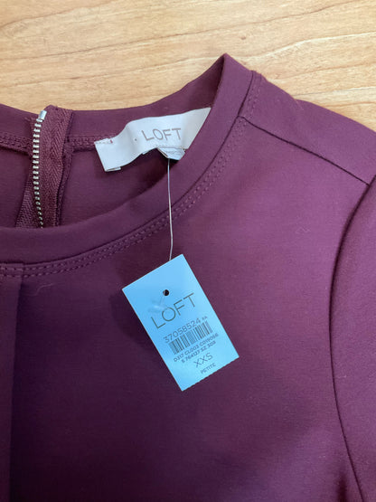 LOFT NWT Ponte Knit Shift Dress XXSP Maroon Burgundy Short Sleeve