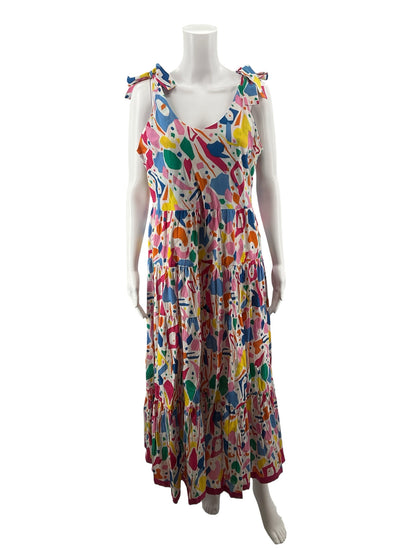 THML Multi Color Maxi Confetti Print Tie Shoulder Tiered Maxi Dress Size Large - Size L