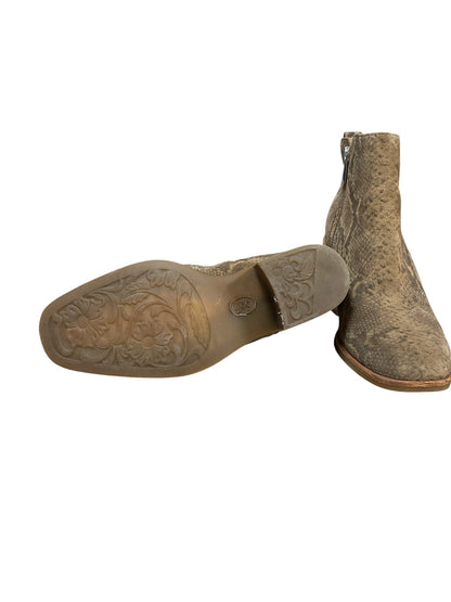 Sofft Bellis Brown Snake Print Suede Ankle Booties Side Zip Block Heel Size 8.5