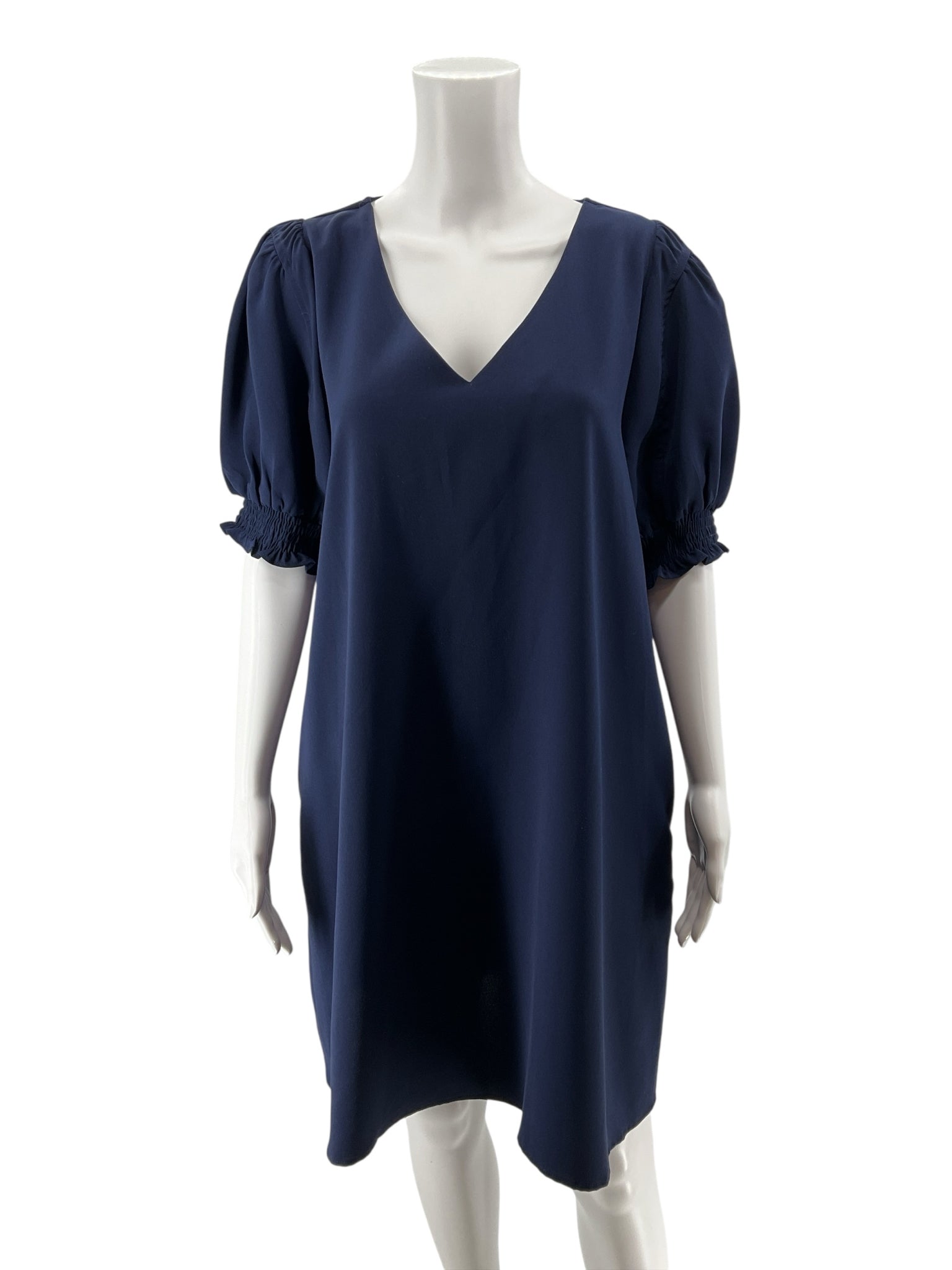 Jodifl Navy Blue Puff Sleeve V-Neck Shift Dress Size Large